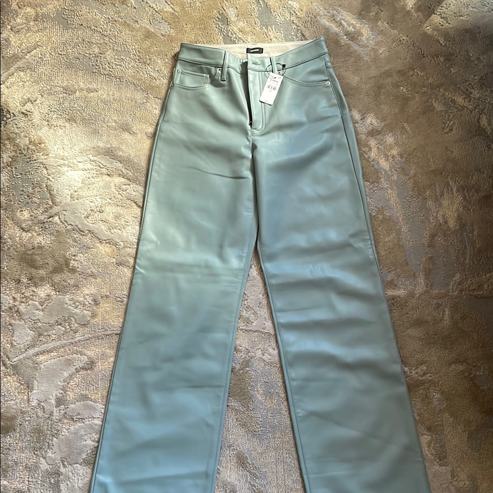 Sleek Light Blue Leather Pants